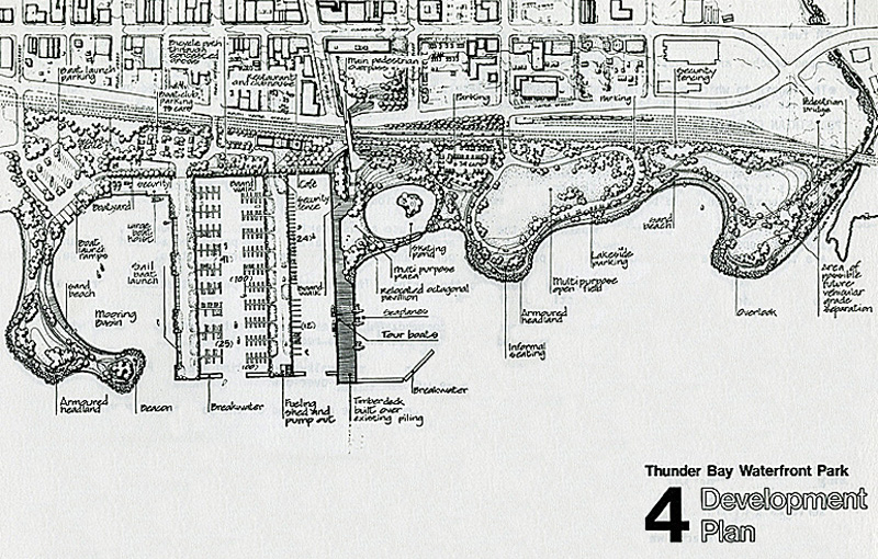 A document with maps and typed information regarding waterfront development