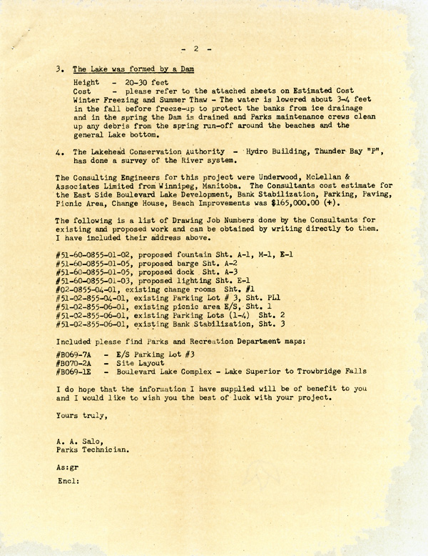 A typed letter of significant dates and events