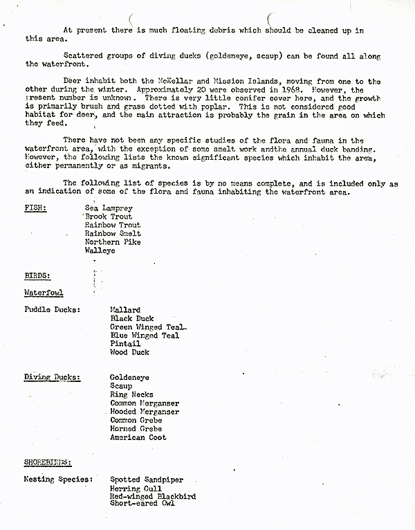 A typed list of flora and fauna on white paper with black ink