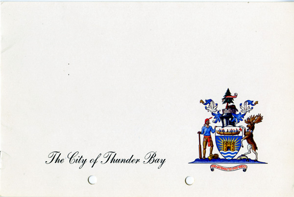 A white envelope cover with the City of Thunder Bay crest in colour