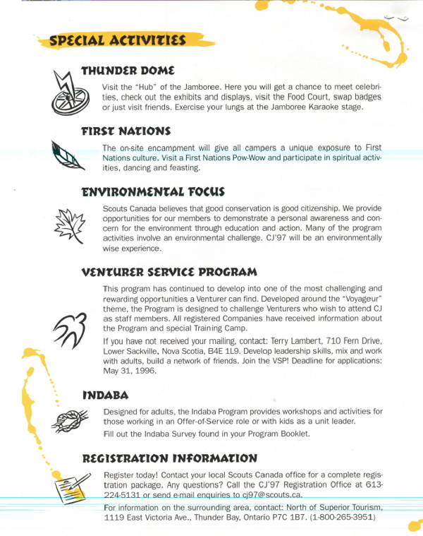 A list of special activities written in black with yellow highlight