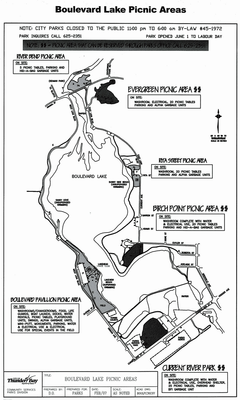 A hand drawn map of Boulevard Lake and the surrounding area