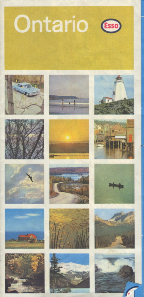 A map folded up with nature photographs and the word Esso at the top right