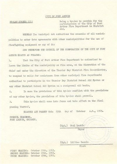 A typed document detailing cooperation between Fort William and Port Arthur