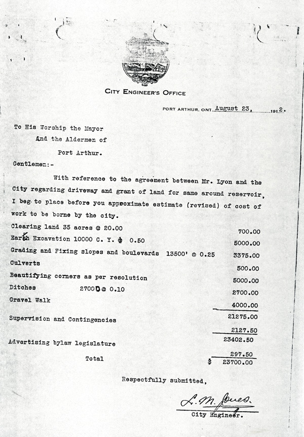 A typed document with the City of Port Arthur crest