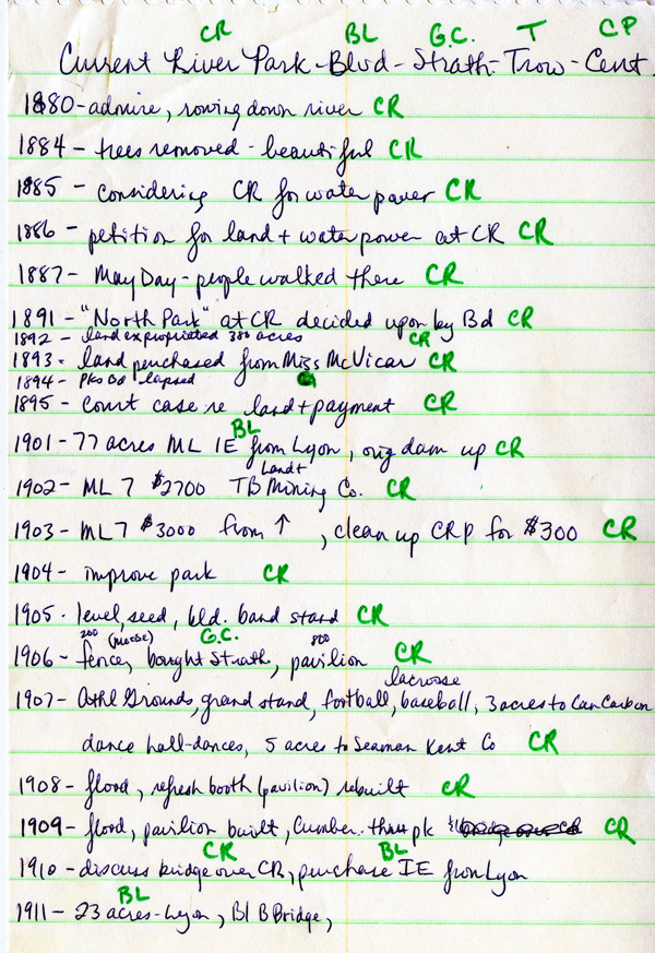 A handwritten list of significant dates and events