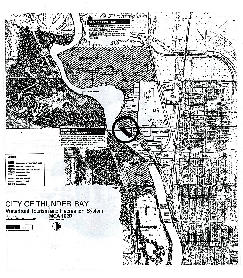 A map of the thunder Bay waterfront and surrounding area