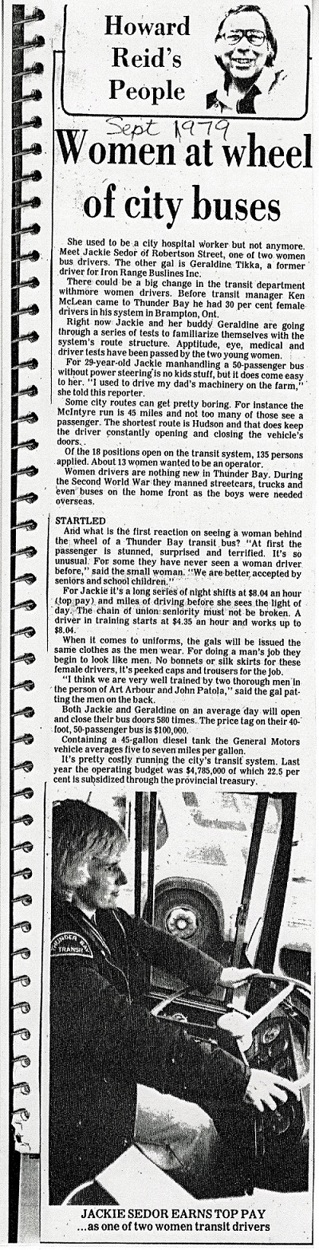 Newspaper article detailing the arrival of female bus drivers to the TBT employee list