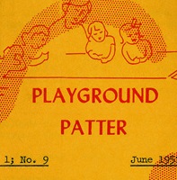A woman and children above "Playground Patter" orange and yellow