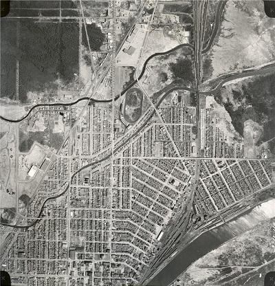 an aerial view of the city depicting Port Arthur and Fort William from above