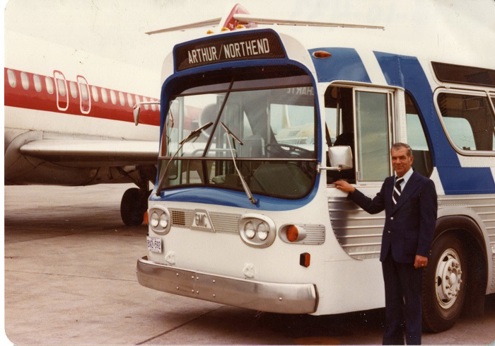 TBT manager Syd Bishop with the Arthur/Northend bus at the airport.
