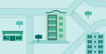 Graphic of buildings illustrrating a dense neighbourhood