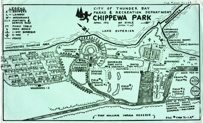 A map drawn on green paper showing Chippewa Park and the surrounding area