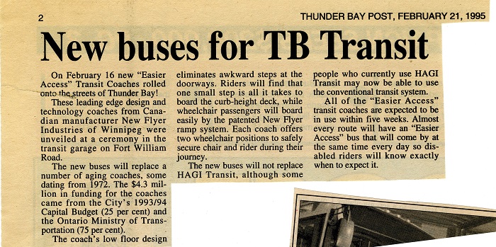 A newspaper article declares that TB transit will be getting new buses