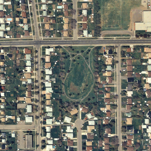 An aerial view of the parkland and surrounding residental area