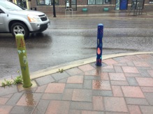 Algoma Street planter painted green and blue