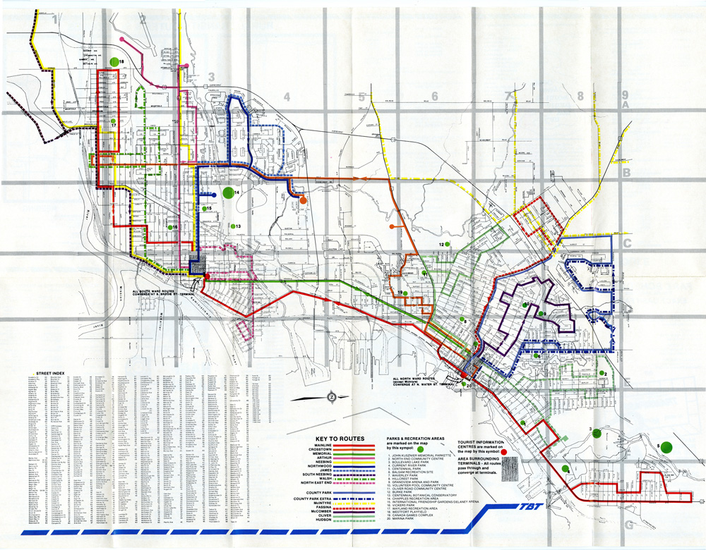 A map depicting transit routes for the City of Thunder Bay