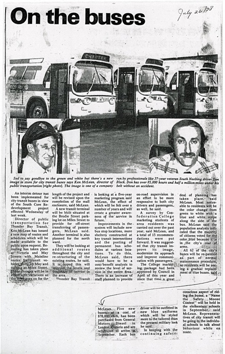 Newspaper article detailing changes to bus routes and new colours to the buses