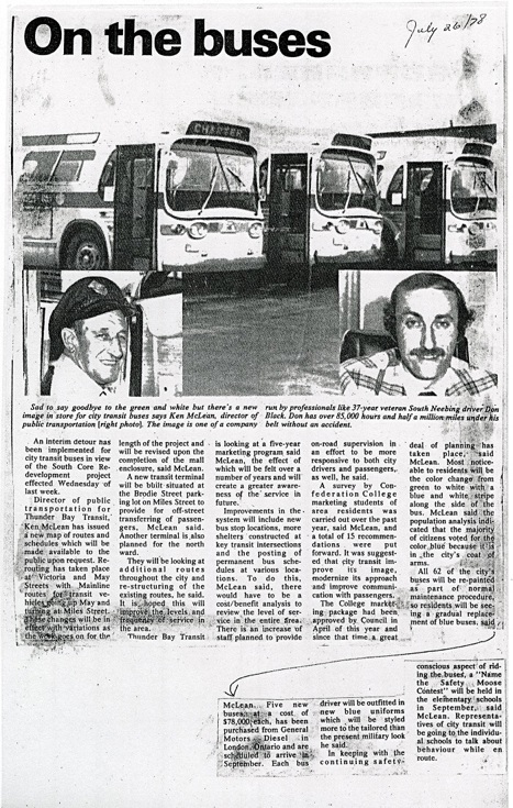 Newspaper article detailing changes to bus routes and new colours to the buses