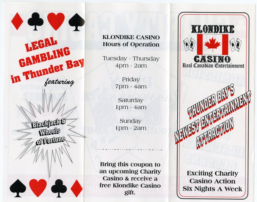 Klondike Casino pamphlet with hours of operation